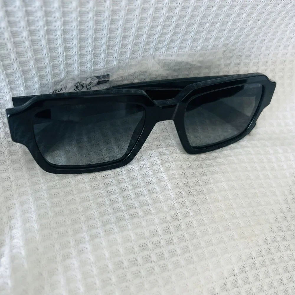 Prada PR 02ZS Square Sunglasses Black Plastic Dark Grey Gradient Silver Unisex - Picture 7 of 14